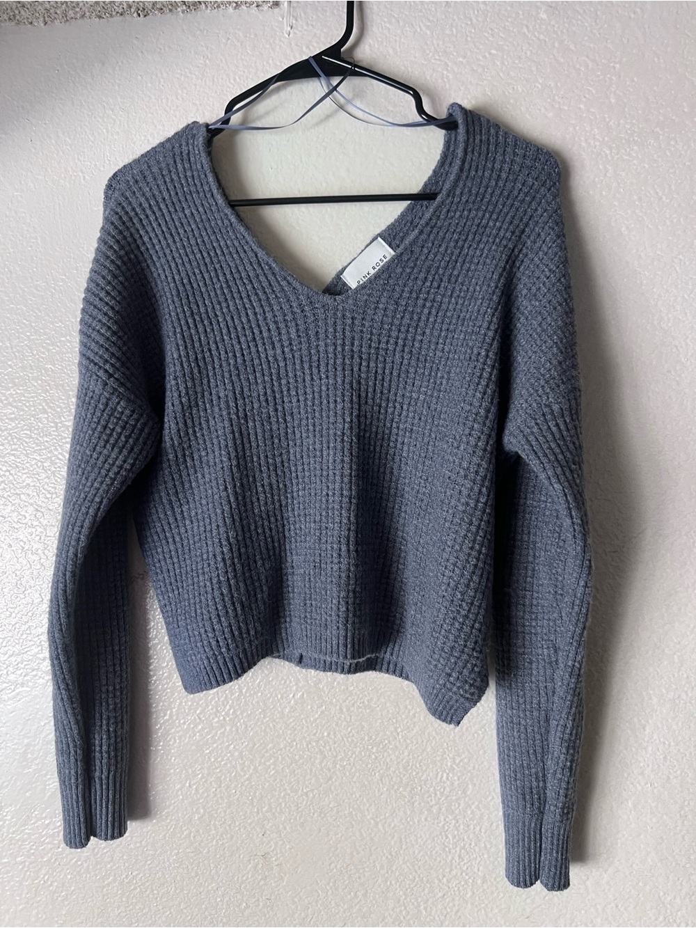 Cozy V-Neck Waffle Knit Women's Sweater - Gray